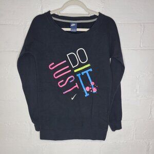 Nike Women's XS Pullover Sweatshirt Crew Neck Graphic Just Do It Black